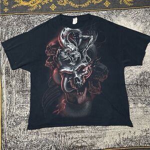 Vintage Gildan Black T-Shirt with Red & White Skull Snake Graphic